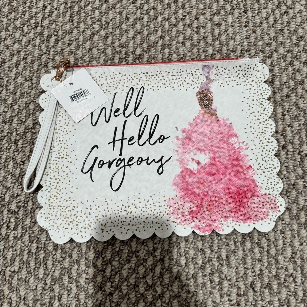 Erica Lyons White and Gold 'Hello Gorgeous' make up bag